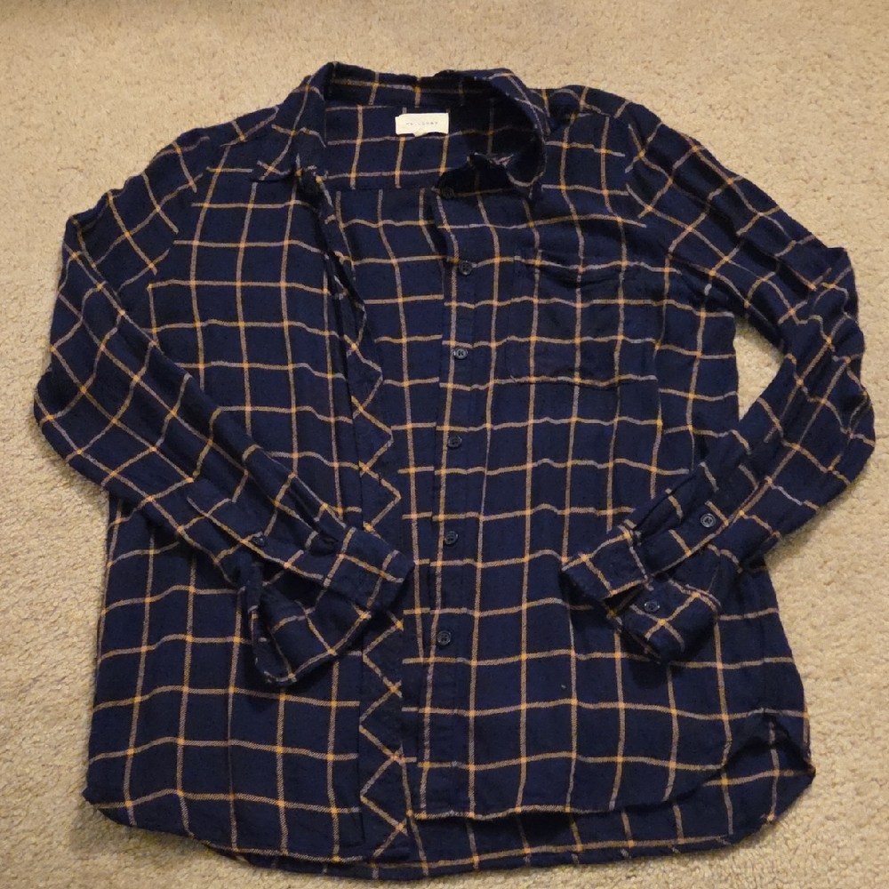 MELLODAY Navy and Tan Plaid Button Down Shirt